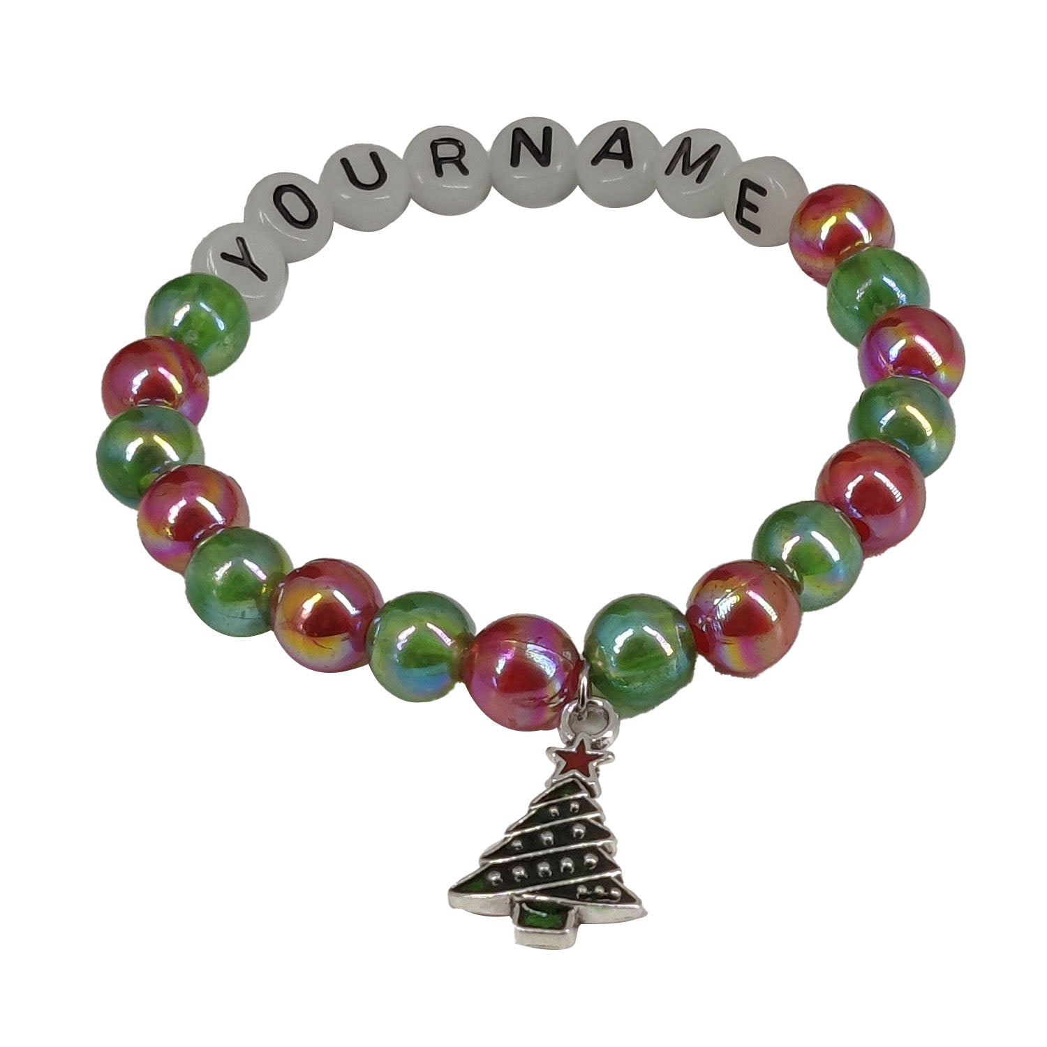Name Customized Elastic Christmas Bracelets Personalized For Kids Girls Women With Multicolor Acrylic Beads