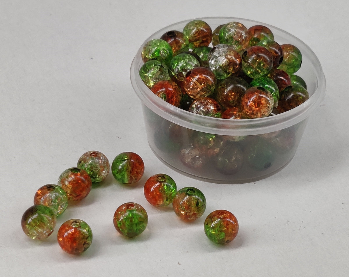 Crackle Style Acrylic Beads 8x7 MM (25 GMs, 80+ Pieces) Hole Size 1.75 MM Red & Green Round For Jewellery Making DIY Arts Crafts