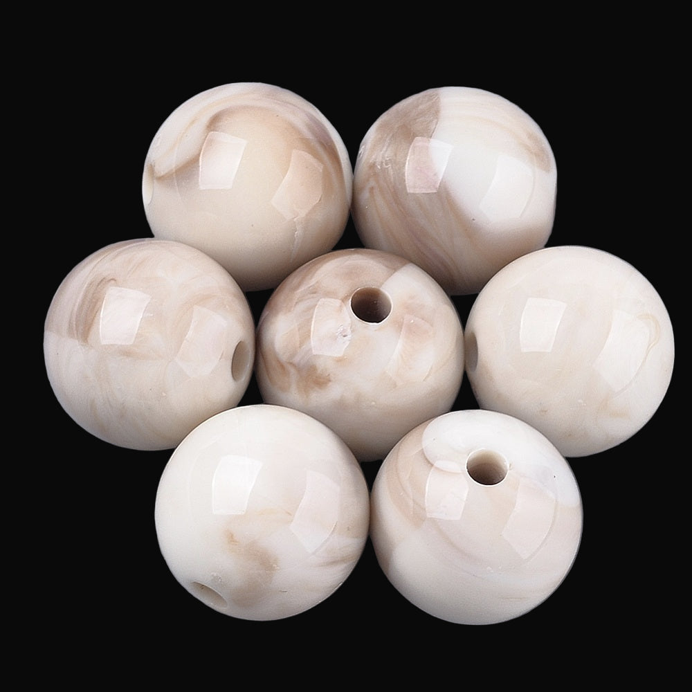 Acrylic Beads 18x17 MM (10 Pieces) Hole:3 MM Round Ceramic White For Jewellery Making DIY Arts Crafts