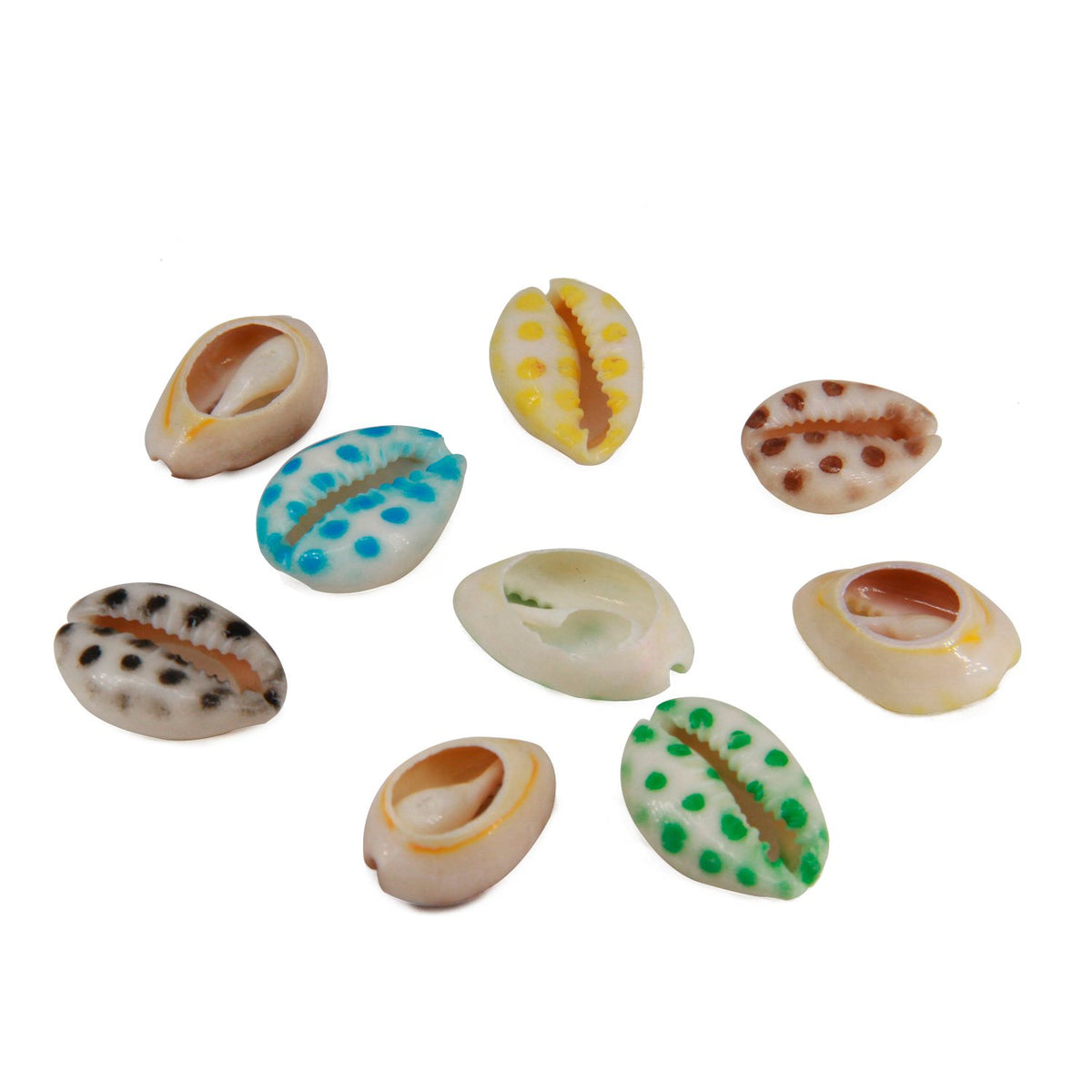 Sea Shells Dot Printed Cowrie For Aquarium Fish Tank Crafts Decoration Games Mixed Size 2 to 2.5 CM Long With Width 1.3 to 1.7 CM Oval [Assorted Color Mix] (Pack of 20 grams, 12 Pieces) [ac-artifctcrfts-00023-mix]