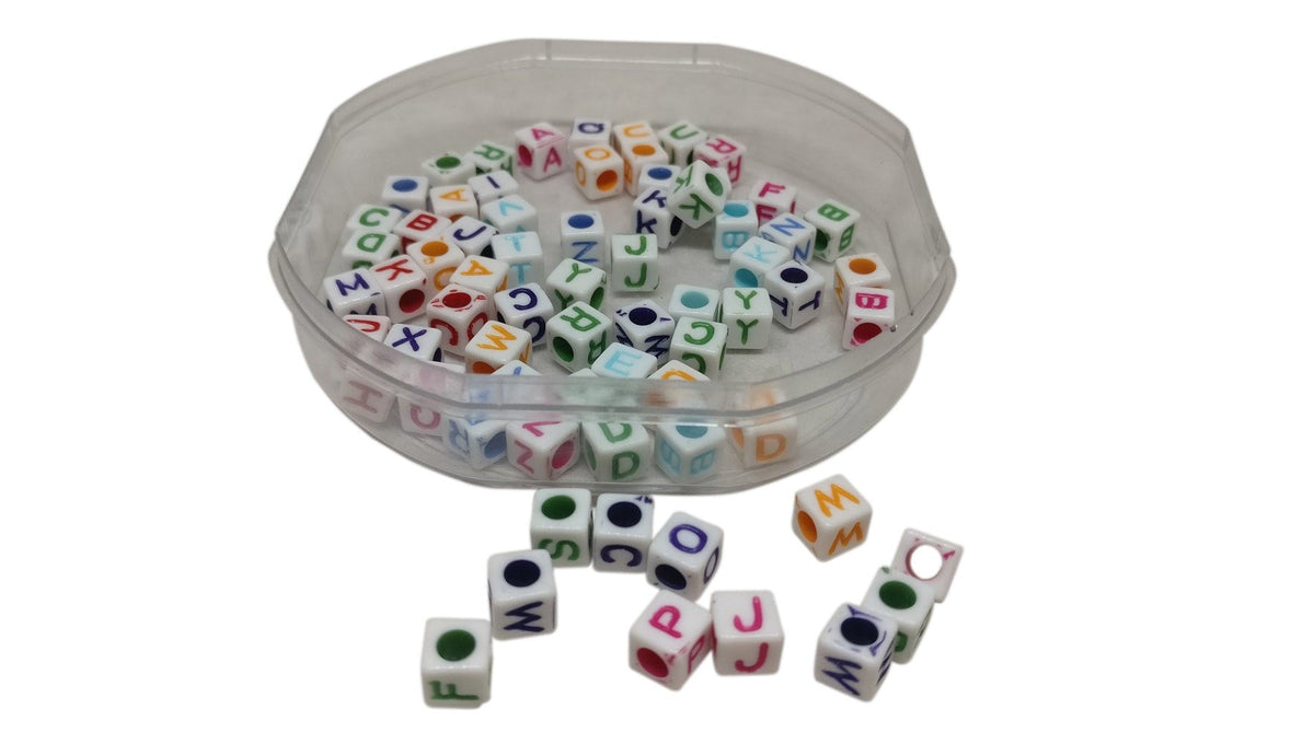 Plastic Beads 6.5mm Alphabets Letters Hole:2.5mm Cube For Jewellery Bracelet Making Crafts [ac-bds-00024]