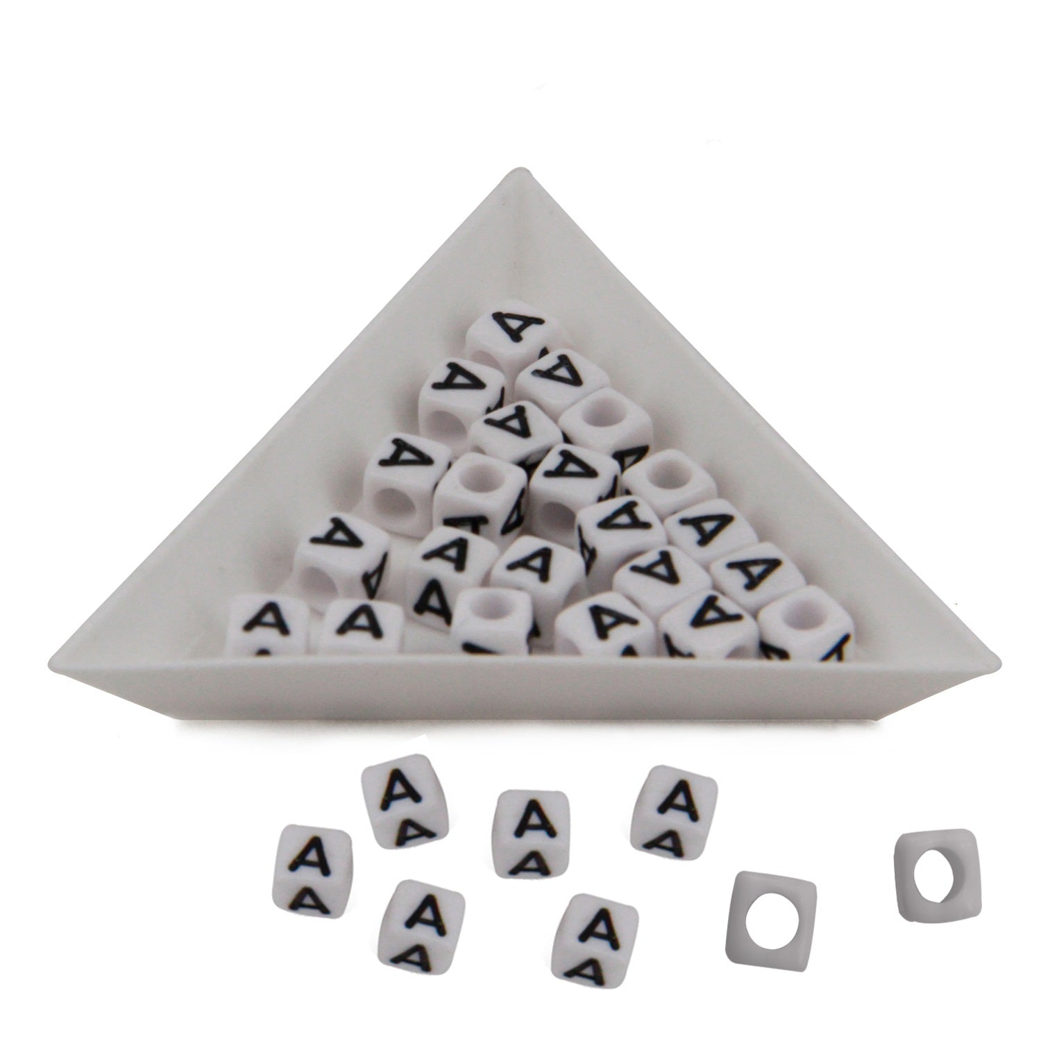 Plastic Beads Alphabets Letters 6mm Hole:3.2mm Cube White For Jewellery Bracelet Making Crafts [ac-bds-00029]