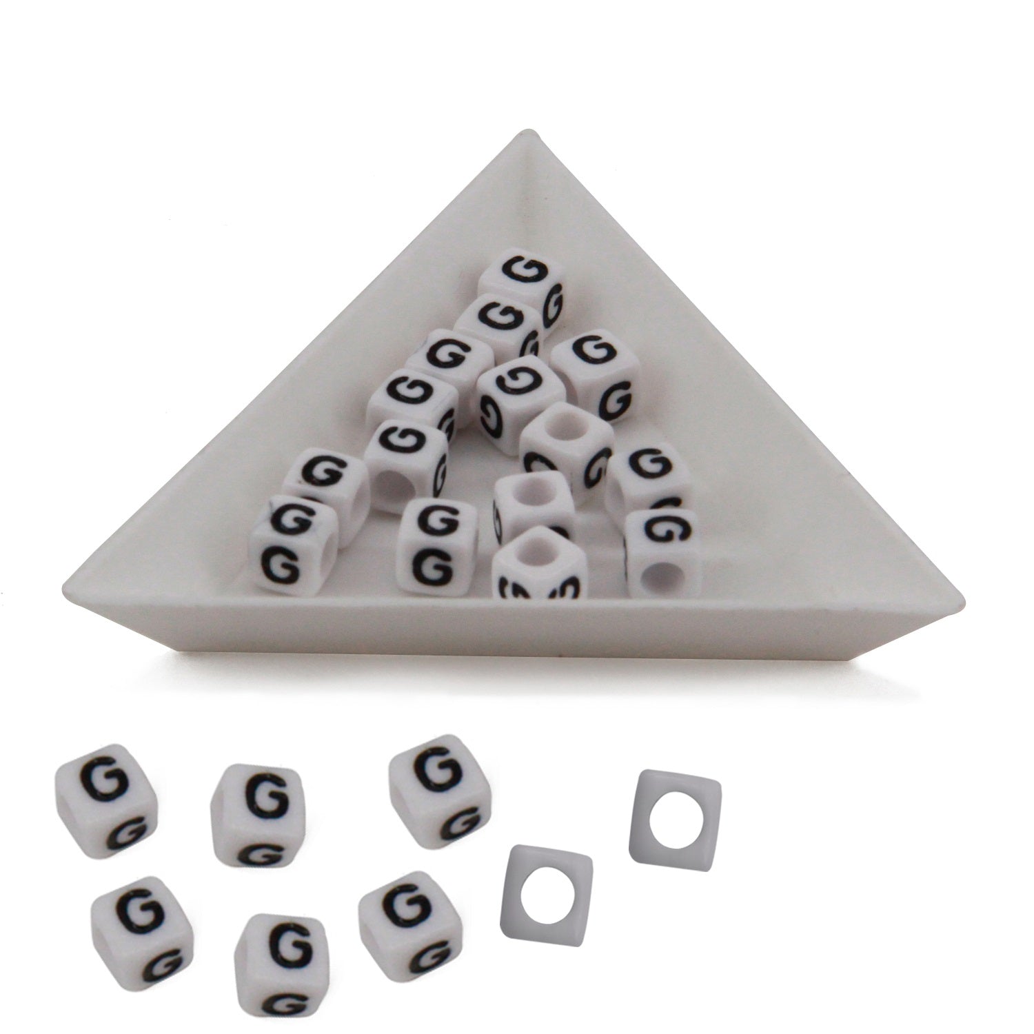Plastic Beads Alphabets Letters 6mm Hole:3.2mm Cube White For Jewellery Bracelet Making Crafts [ac-bds-00029]