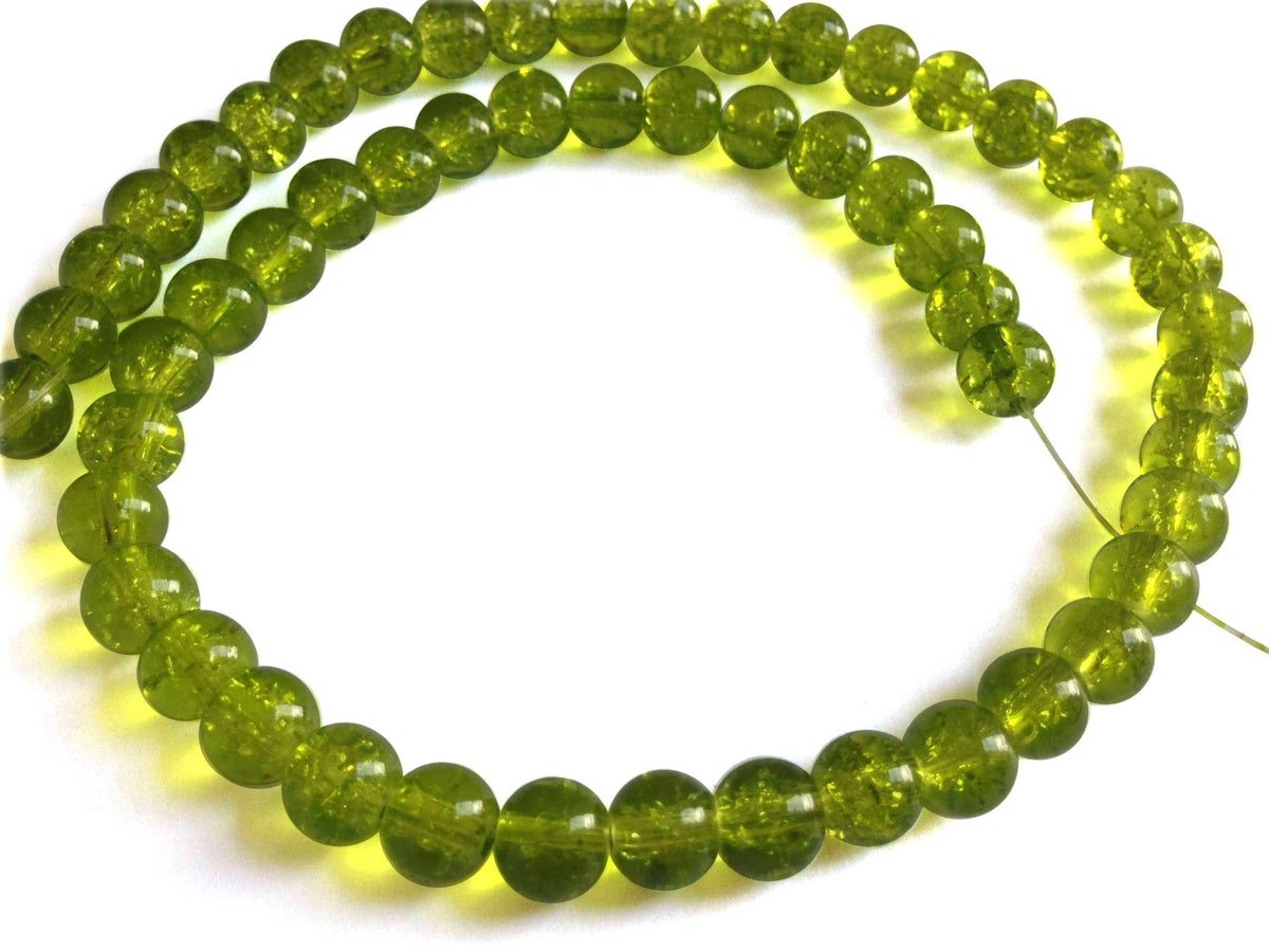 Crackle Glass Beads 8 MM Hole Size:1 MM Round Apple green For Jewellery Making (1 String, 100 Beads) [ac-bds-00032-m14]