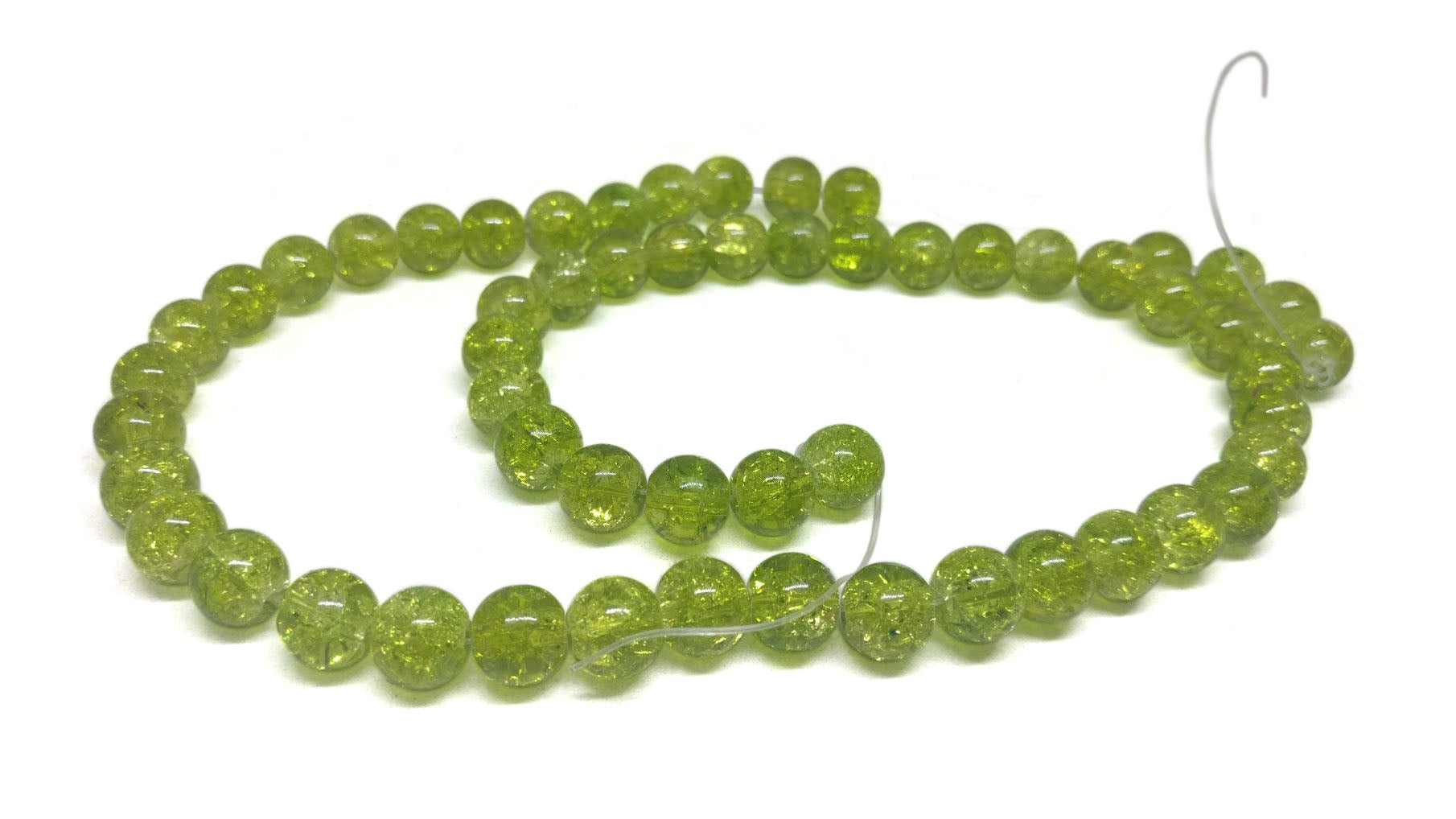 Crackle Glass Beads 8 MM Hole Size:1 MM Round  Light green For Jewellery Making (1 String, 100 Beads) [ac-bds-00032-m18]