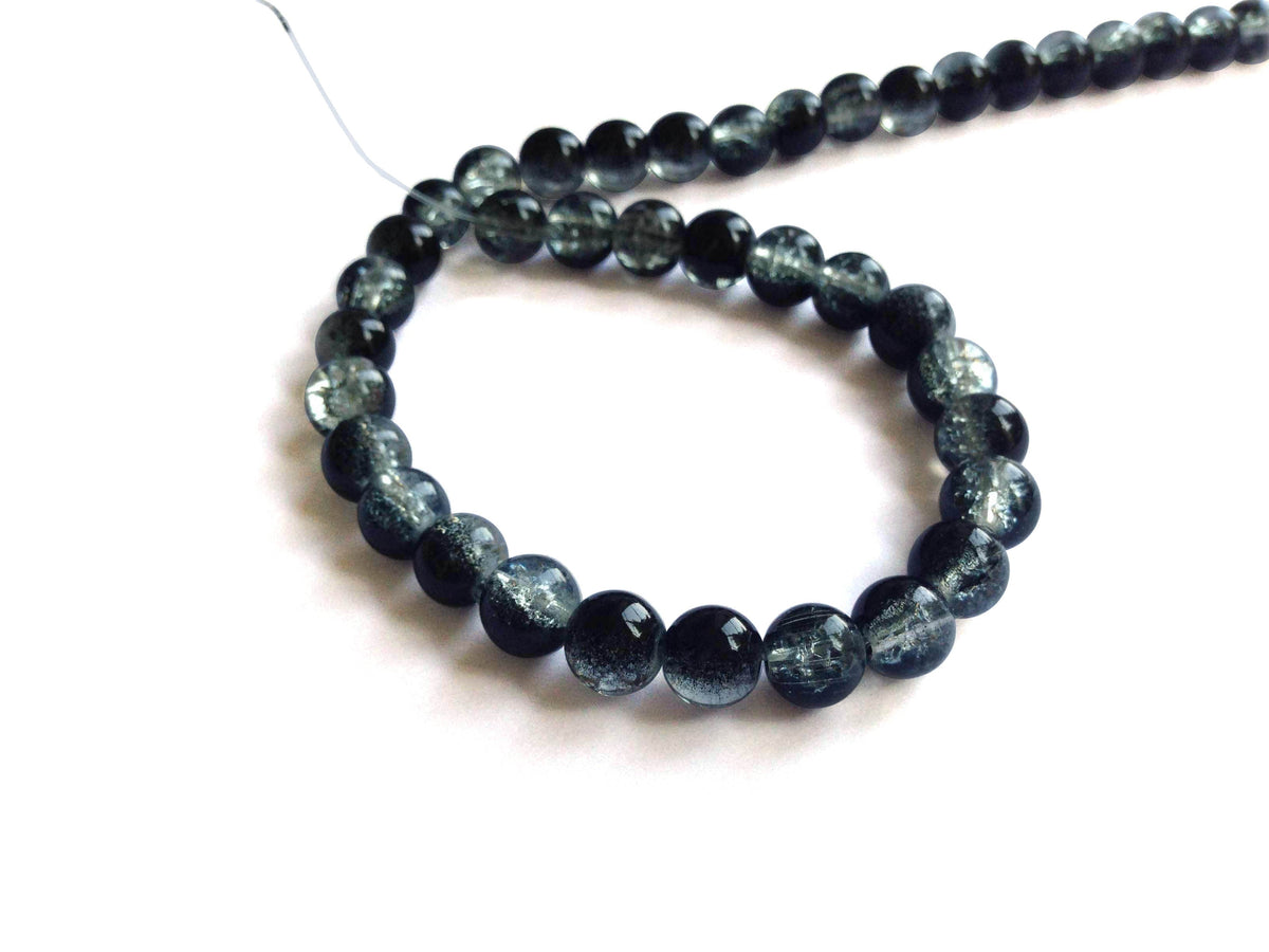 Crackle Glass Beads Twin Colors 8mm Hole Size:1.3 MM Round Black & Transparent (1 String, 100 Beads) [ac-bds-00032-m41]