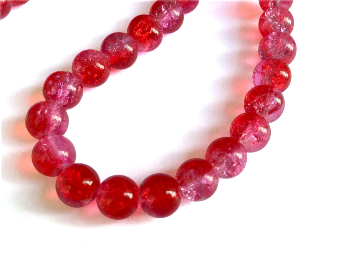 Crackle Glass Beads Twin Colors 8mm Hole Size:1.3 MM Round Pink & Red (1 String, 100 Beads) [ac-bds-00032-m45]