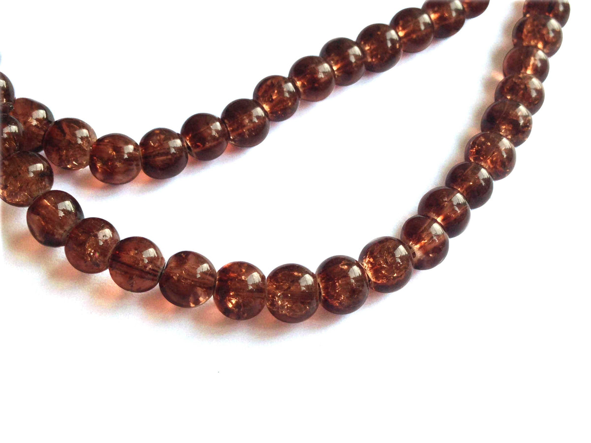 Crackle Glass Beads 6 MM Round Hole Size:1.3 MM Coffee Brown (1 String, 125 Beads/String) [ac-bds-00033-m4]