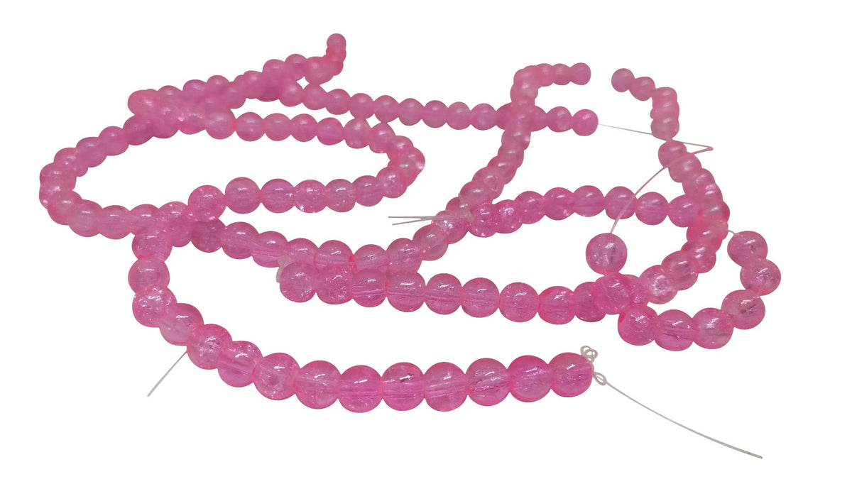Crackle Glass Beads 6 MM Round Hole Size:1.3 MM Pink (1 String, 125 Beads/String) [ac-bds-00033-m9]
