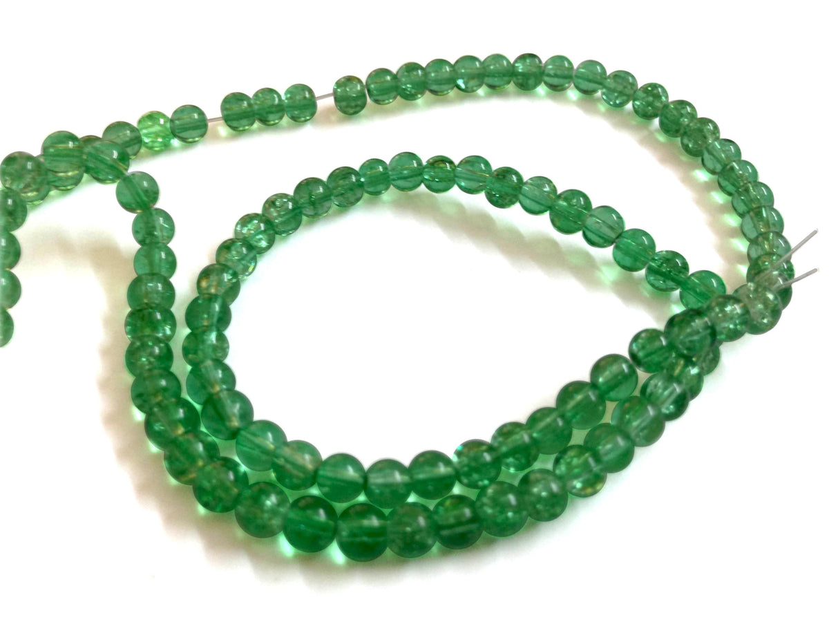 Crackle Glass Beads 4 MM Round Hole Size:1 MM Green (1 String, 200 Beads/String) [ac-bds-00034-m1]