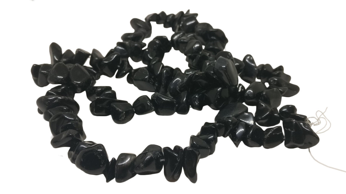 Synthetic Stone Beads Multi-Size (Range 8-17mm) 34inch long Chips Black (Sold as 1 string, 160 beads/string) [ac-bds-00039-m4]