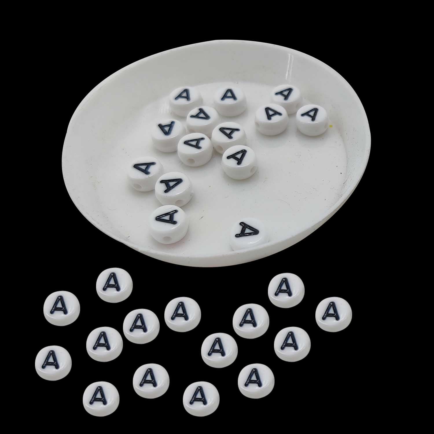Acrylic Letter Alphabet Beads 7x4 MM White Hole Size 1 MM Flat Round For Jewellery Making DIY Crafts Keychains Decoration [ac-bds-00084]