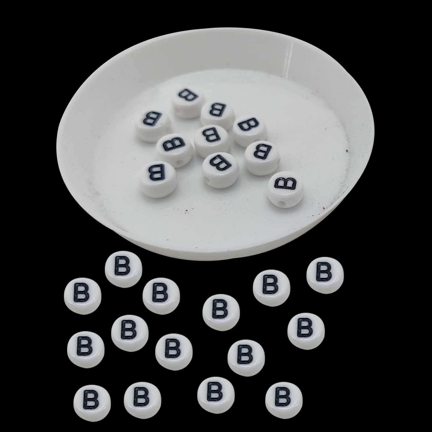 Acrylic Letter Alphabet Beads 7x4 MM White Hole Size 1 MM Flat Round For Jewellery Making DIY Crafts Keychains Decoration [ac-bds-00084]