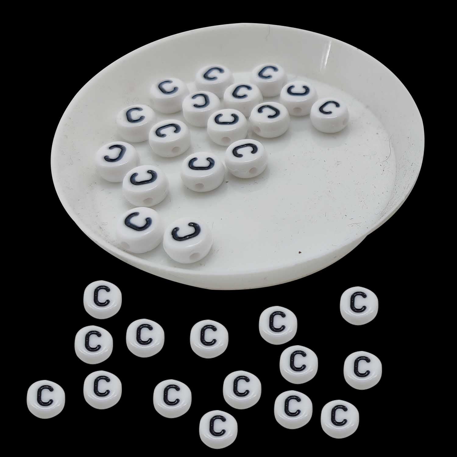 Acrylic Letter Alphabet Beads 7x4 MM White Hole Size 1 MM Flat Round For Jewellery Making DIY Crafts Keychains Decoration [ac-bds-00084]