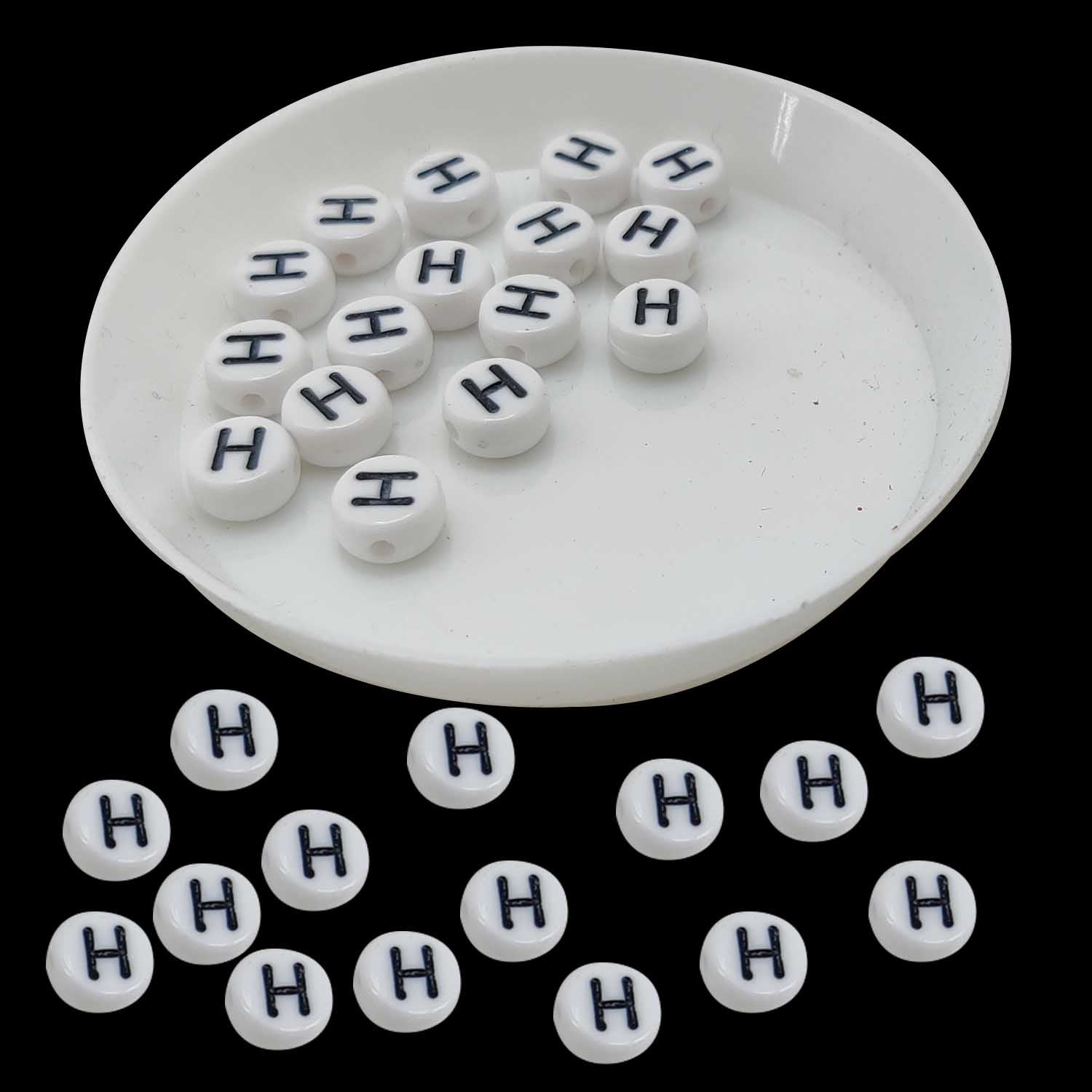 Acrylic Letter Alphabet Beads 7x4 MM White Hole Size 1 MM Flat Round For Jewellery Making DIY Crafts Keychains Decoration [ac-bds-00084]