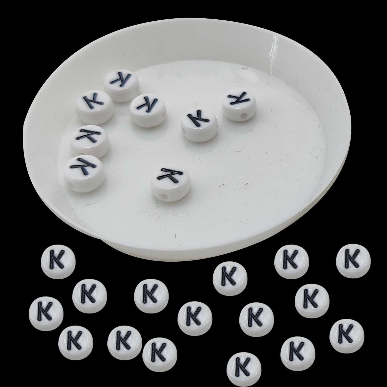 Acrylic Letter Alphabet Beads 7x4 MM White Hole Size 1 MM Flat Round For Jewellery Making DIY Crafts Keychains Decoration [ac-bds-00084]