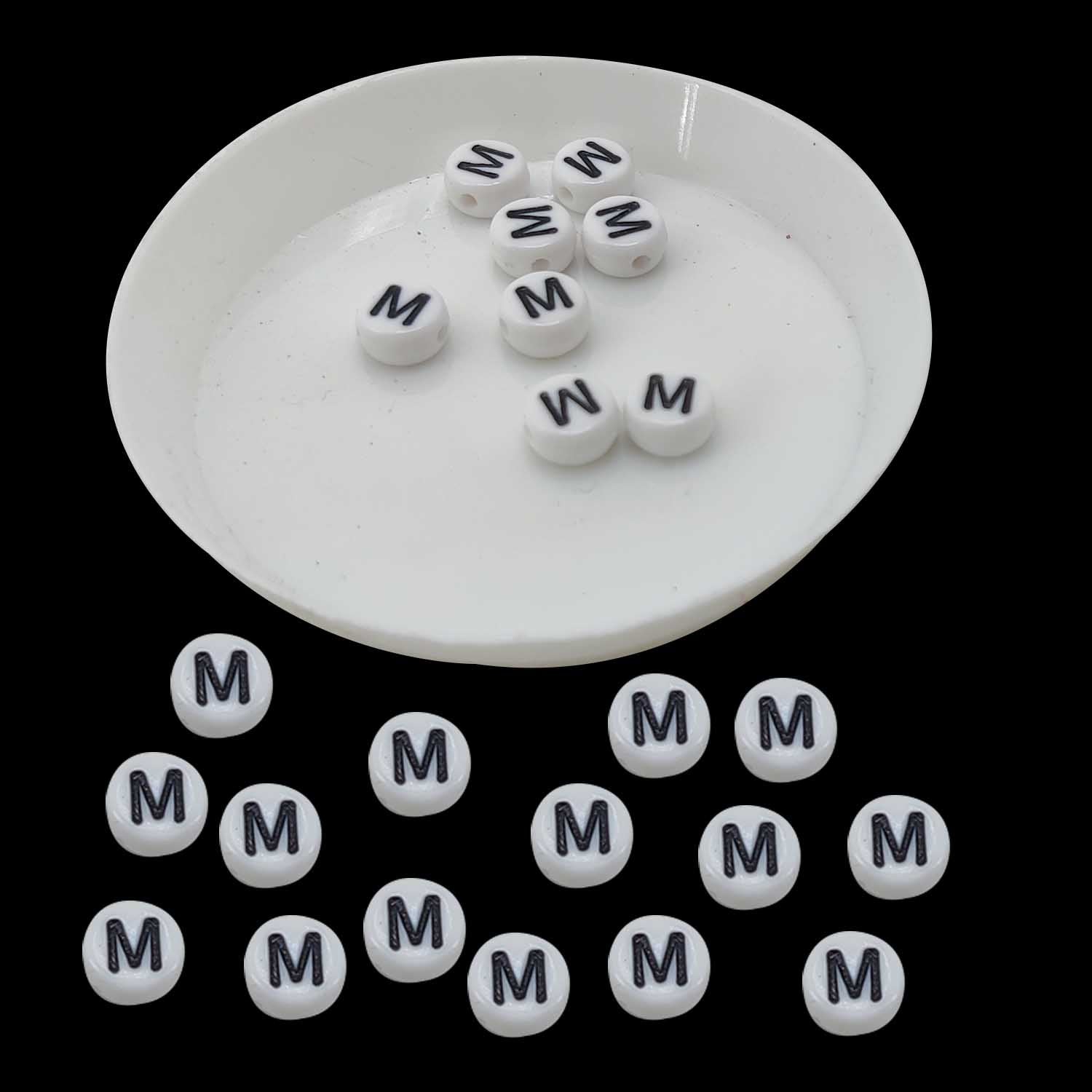 Acrylic Letter Alphabet Beads 7x4 MM White Hole Size 1 MM Flat Round For Jewellery Making DIY Crafts Keychains Decoration [ac-bds-00084]
