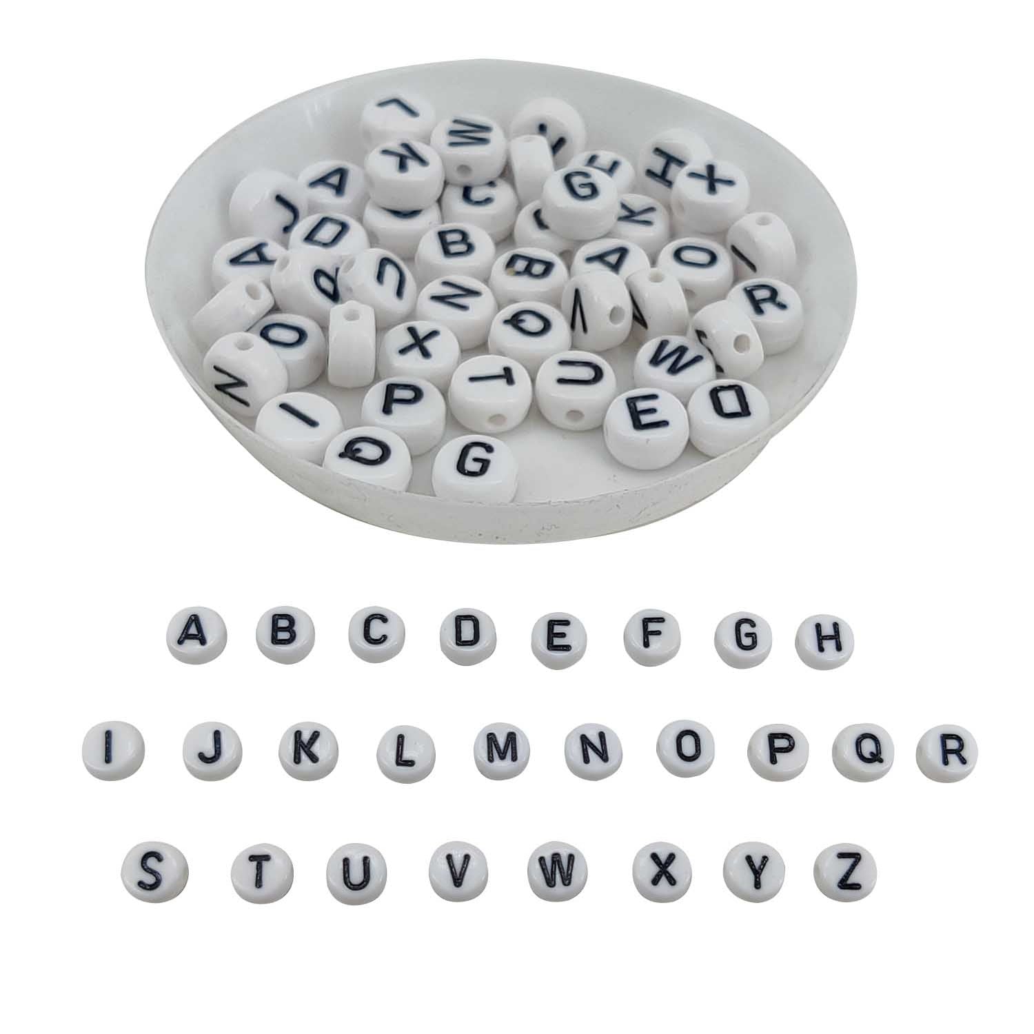 Acrylic Letter Alphabet Beads 7x4 MM White Hole Size 1 MM Flat Round For Jewellery Making DIY Crafts Keychains Decoration [ac-bds-00084]