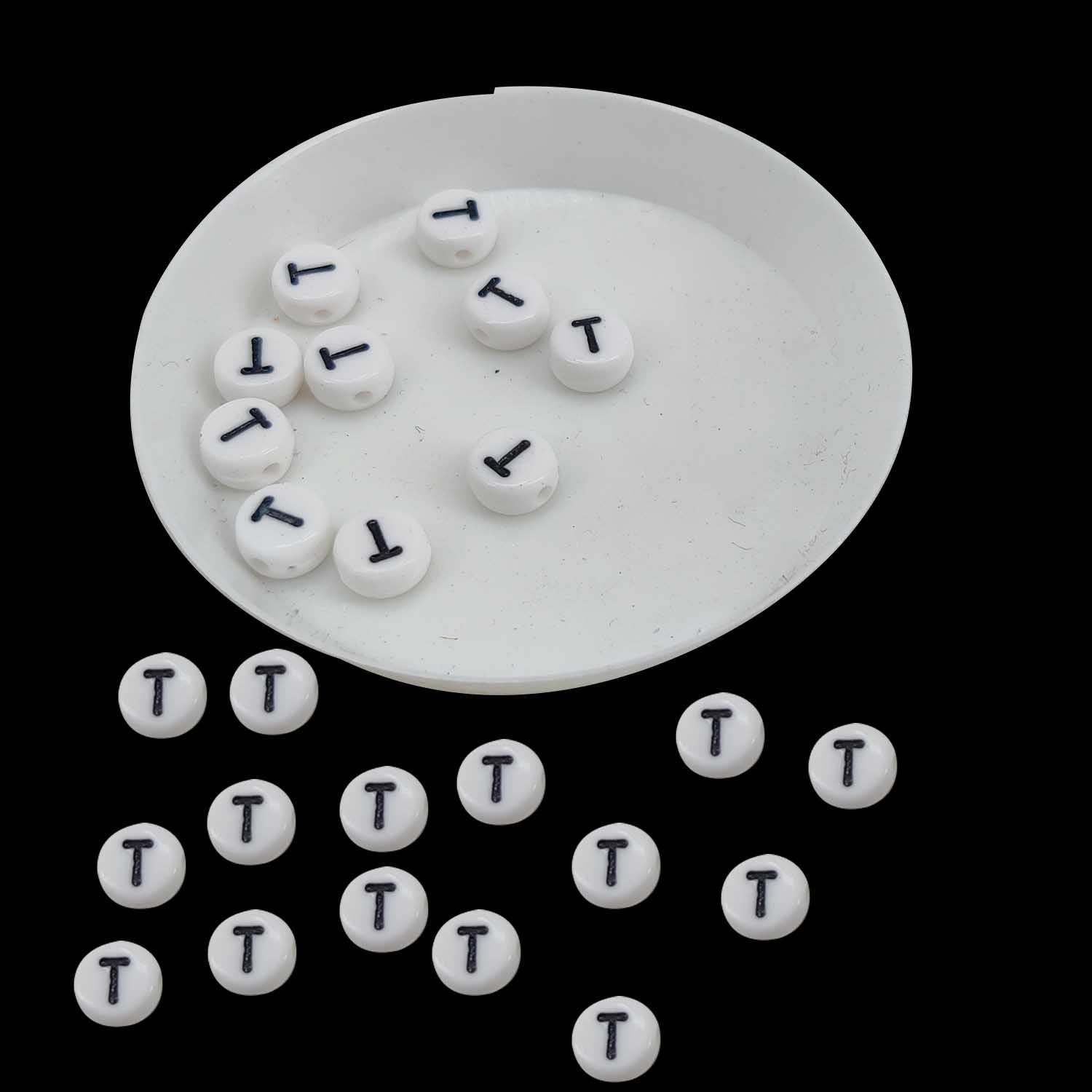 Acrylic Letter Alphabet Beads 7x4 MM White Hole Size 1 MM Flat Round For Jewellery Making DIY Crafts Keychains Decoration [ac-bds-00084]