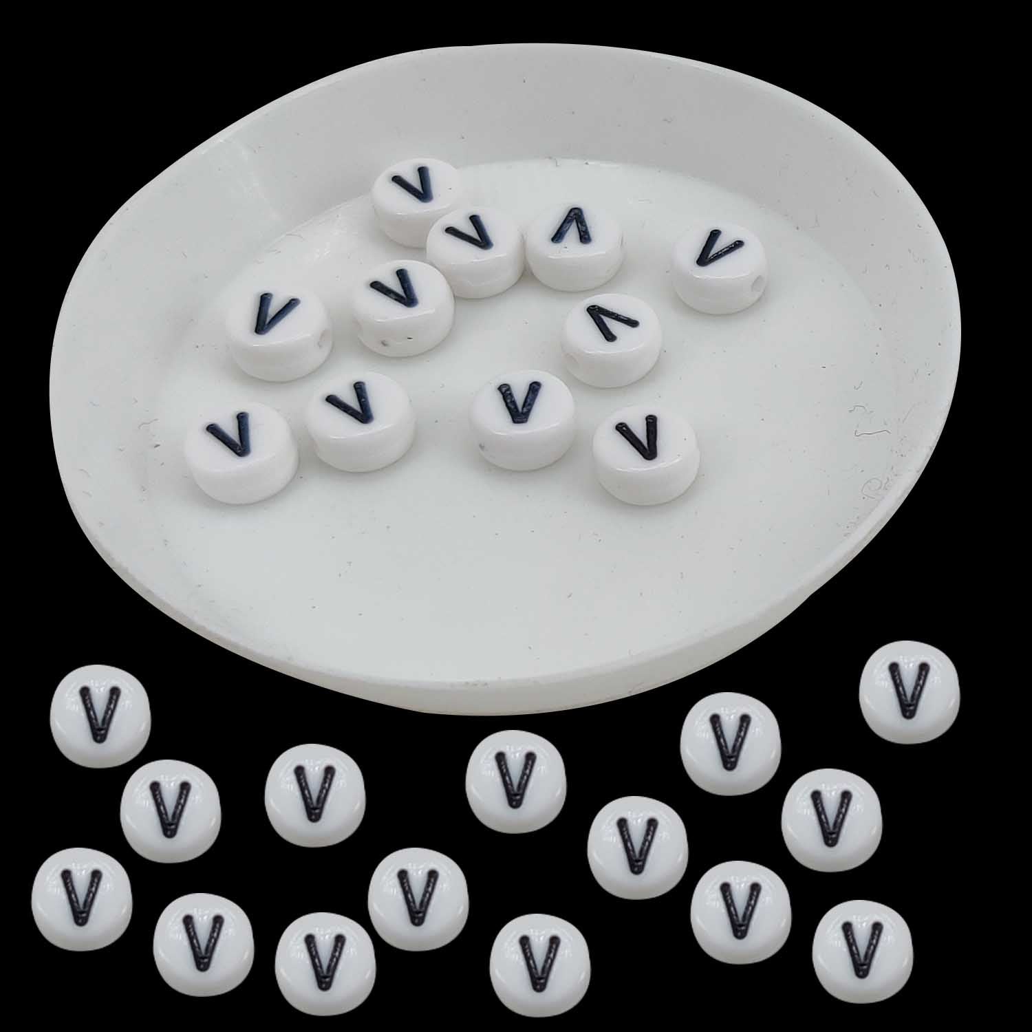 Acrylic Letter Alphabet Beads 7x4 MM White Hole Size 1 MM Flat Round For Jewellery Making DIY Crafts Keychains Decoration [ac-bds-00084]