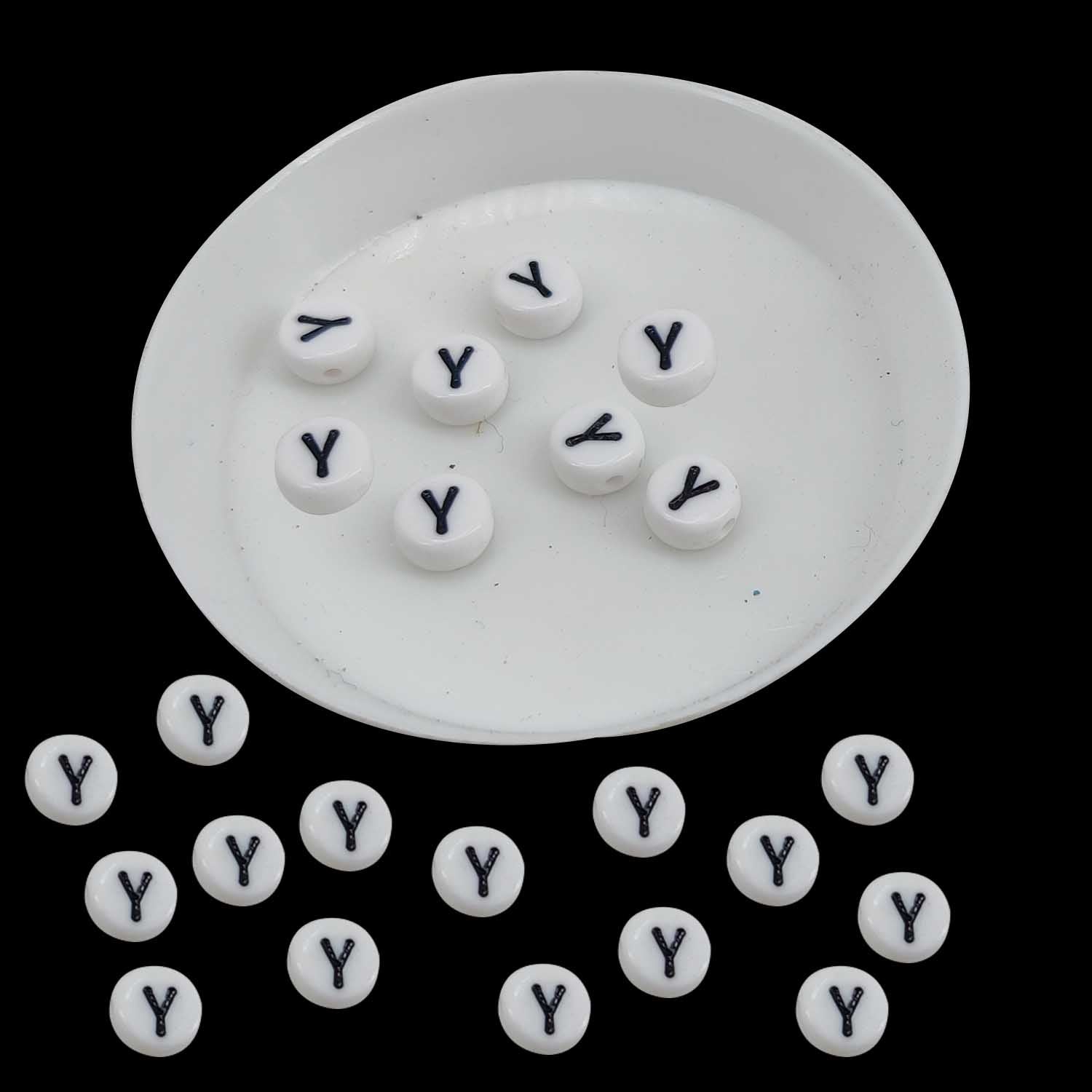 Acrylic Letter Alphabet Beads 7x4 MM White Hole Size 1 MM Flat Round For Jewellery Making DIY Crafts Keychains Decoration [ac-bds-00084]