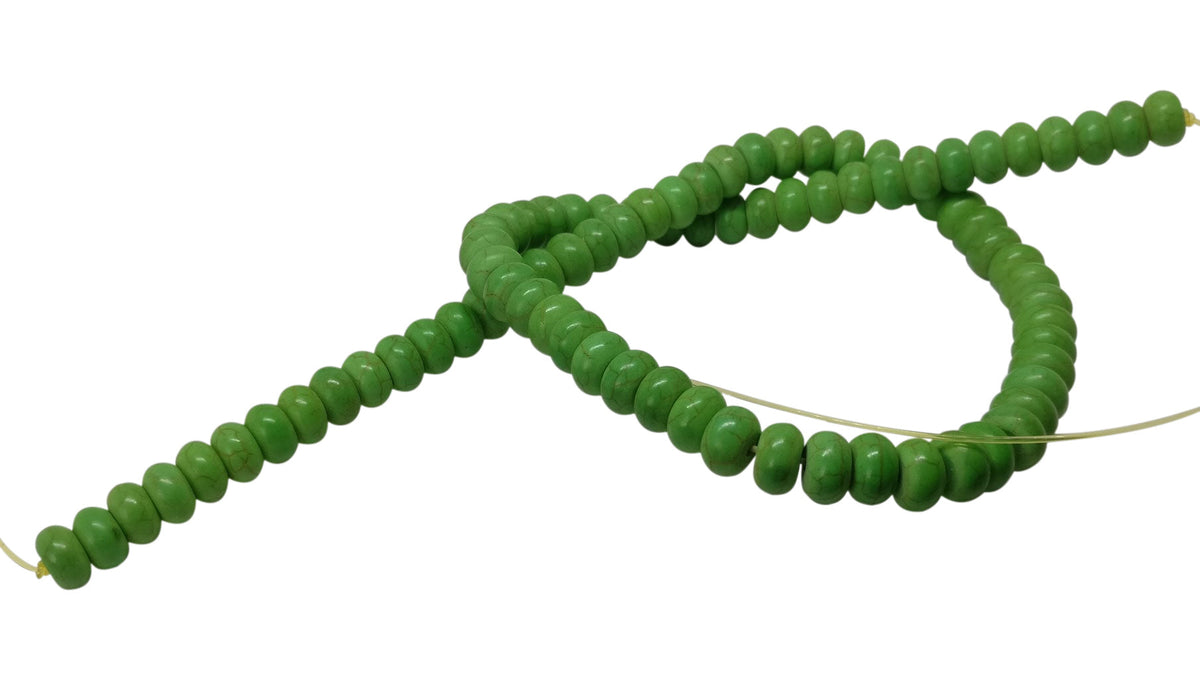 Synthetic Stone Beads 8x5 MM (1 String, 75 Beads) Rondelle Hole 1 MM Green 15 Inch For Jewellery Making [ac-bds-00090-m2]