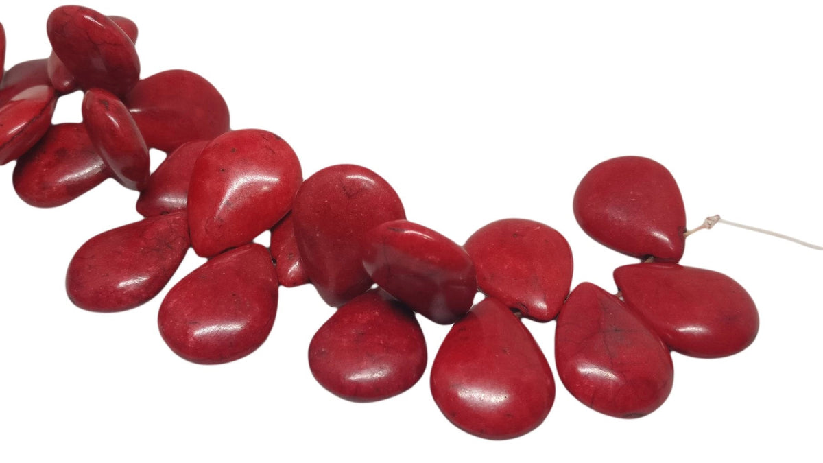 Synthetic Stone Beads 25x18x8 MM (1 String, 48 Beads) Flat Drop Hole 1 MM Red 15 Inch For Jewellery Making [ac-bds-00094-m1]