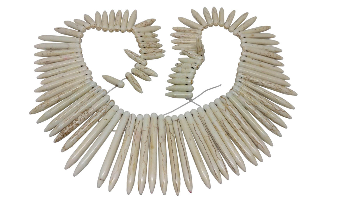 Synthetic Stone Beads 20 to 50 MM Long Range (1 String, 90 Beads) Spike Hole 1 MM White 17 Inch For Jewellery Making [ac-bds-00096-m6]