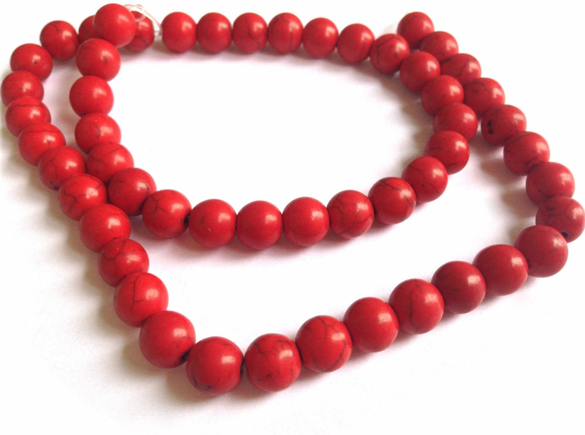 Synthetic Stone Beads 8 MM (1 String, 45-50 Beads) Round Hole 1 MM Red 15 Inch For Jewellery Making [ac-bds-00099-m5]