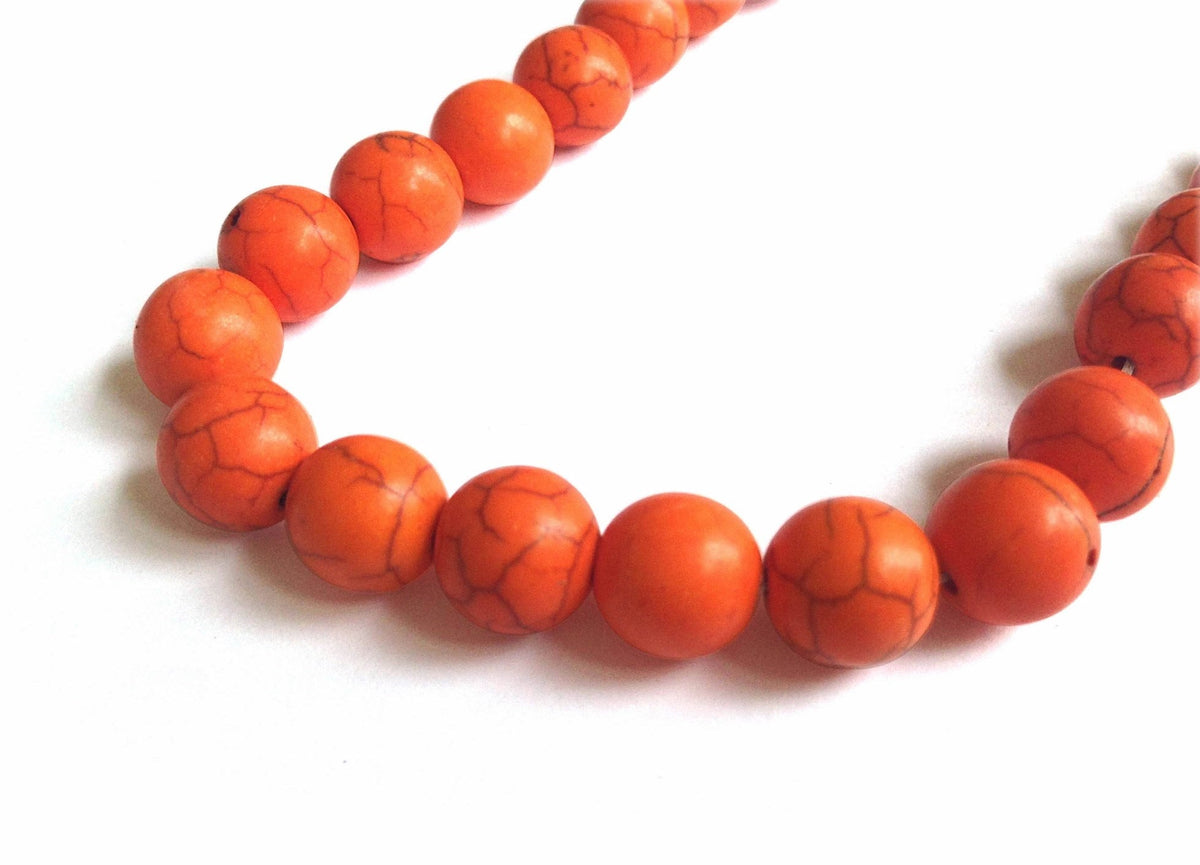 Synthetic Stone Beads 10 MM (1 String, 38-40 Beads) Round Hole 1 MM Orange 15 Inch For Jewellery Making [ac-bds-00100-m5]