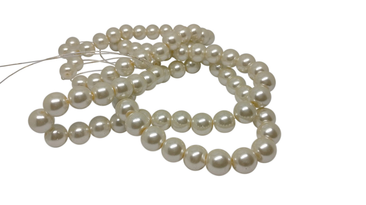 Plastic Imitation Glass Pearl Beads 6 MM (1 String, 130 Beads) Round Hole 0.8 MM Beige White 31 Inch For Jewellery Making [ac-bds-00105-m16]