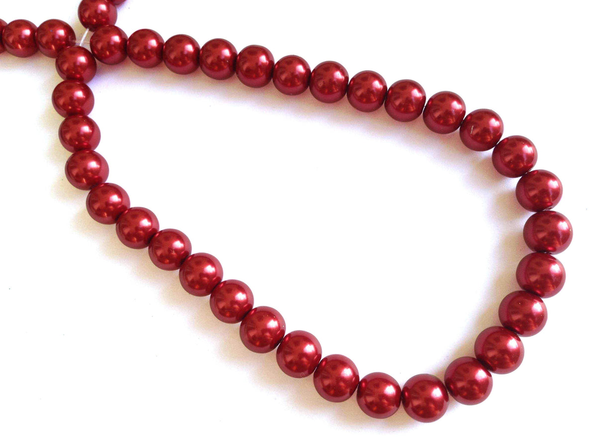 Plastic Imitation Glass Pearl Beads 8 MM (1 String, 100 Beads) Round Hole 1 MM Red 31 Inch For Jewellery Making [ac-bds-00106-m9]