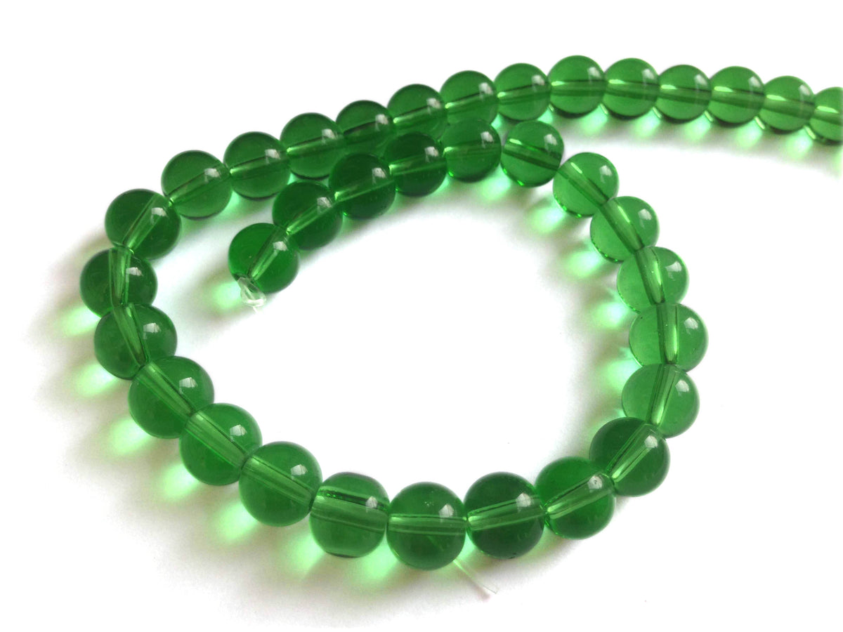 Glass Beads 8 MM (2 Strings, 38-40 Beads/String) Round Hole 1 MM Green 11 Inch For Jewellery Making [ac-bds-00110-m3]