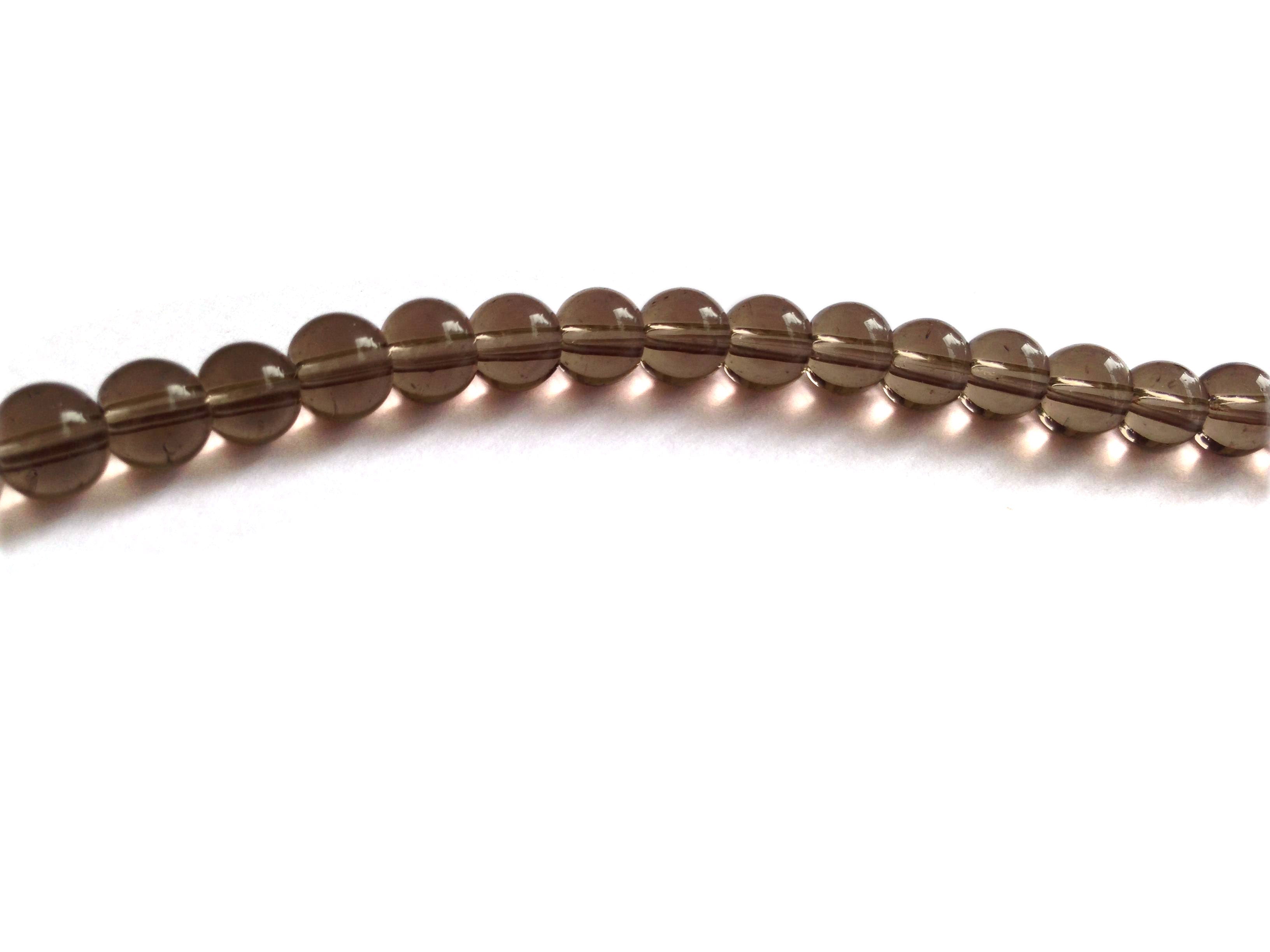 Glass Beads 6 MM (2 Strings, 48-50 Beads/String) Round Hole 1 MM Greyish Brown (light) 13 Inch For Jewellery Making [ac-bds-00112-m3]