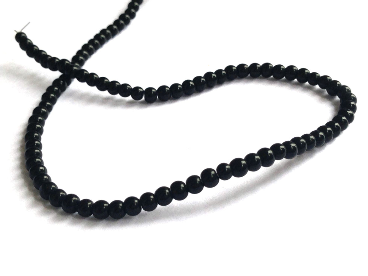 Glass Beads 3 MM (2 Strings, 100-110 Beads/String) Round Hole 1 MM Black 13 Inch For Jewellery Making [ac-bds-00114-m1]