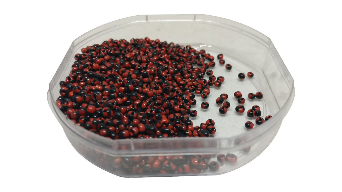 Striped Opaque 8/0 Glass Seed Beads 2.5x2 MM (800 Beads, 25 Grams Wt) Non-Uniform Round Hole 0.8 MM Black & Dark Orange [ac-bds-00120-m3]
