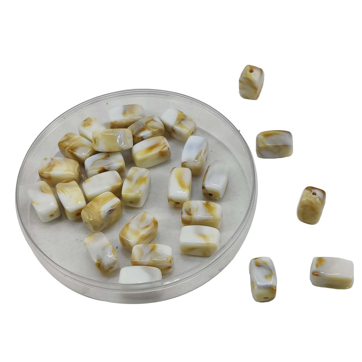 Acrylic Beads (35 Pieces, 25 GM Wt) Shaded Brown Hole Size 1.5 MM Cuboid For Jewellery Making DIY Arts Crafts Decoration [ac-bds-00127-m1]
