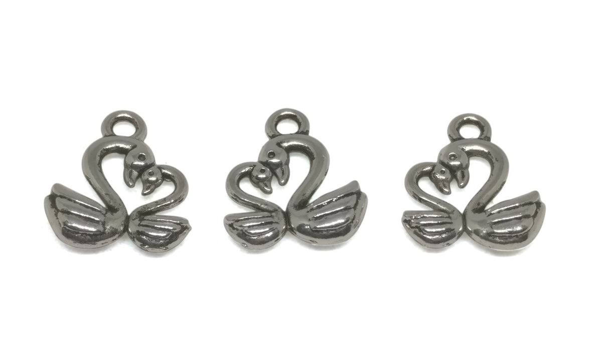 Jewelry Mini Pendant Alloy Craft Charms 15x13x3xmm Bird Swan Antique Silver Color (Pack of 10 pieces) [ac-charm-00001-m112]