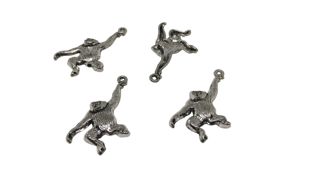 Jewelry Mini Pendant Alloy Charms 36x20x4xmm Animal Monkey Antique Silver Color (Pack of 10 pieces) [ac-charm-00001-m34]