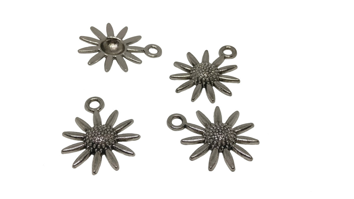 Jewelry Mini Pendant Alloy Charms 22x18x4xmm Sunflower Antique Silver Color (Pack of 10 pieces) [ac-charm-00001-m38]