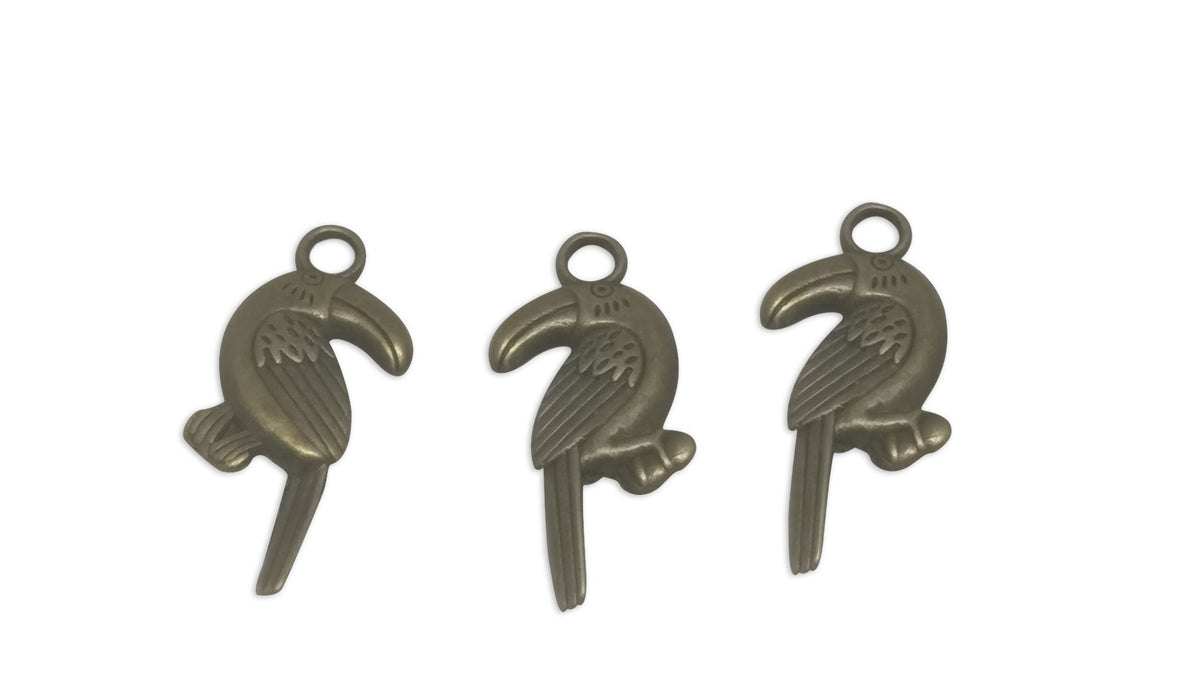 Jewelry Mini Pendant Alloy Craft Charms 25x11x3xmm Parrot Bird Antique Bronze Color (Pack of 10 pieces) [ac-charm-00001-m46]
