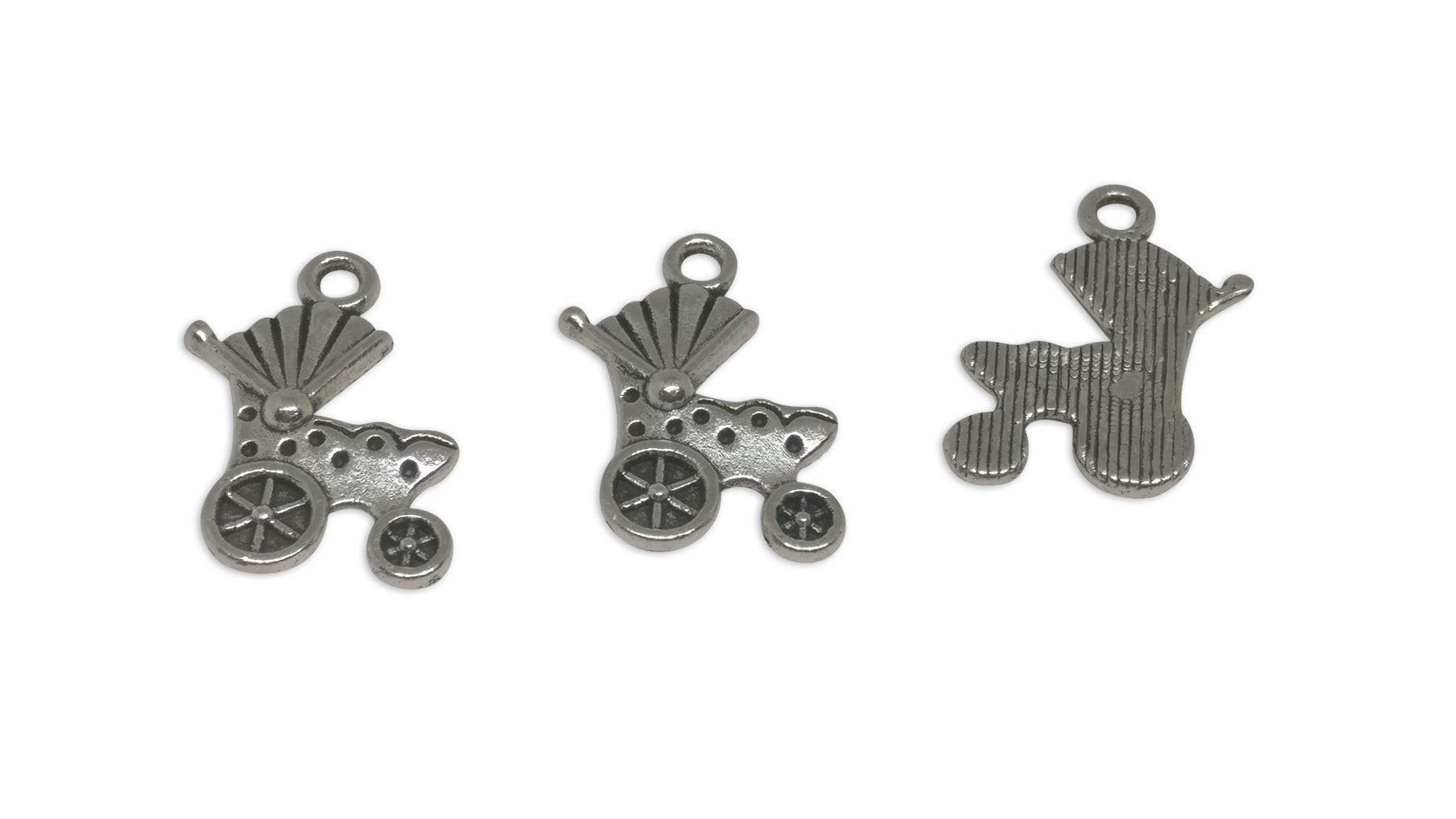 Jewelry Mini Pendant Alloy Craft Charms 19x12x2xmm Baby Stroller Antique Silver Color (Pack of 10 pieces) [ac-charm-00001-m51]