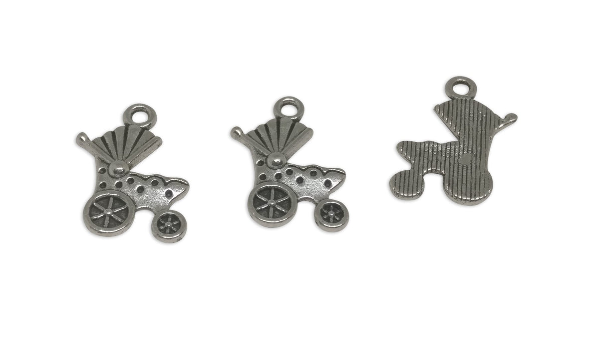 Jewelry Mini Pendant Alloy Craft Charms 19x12x2xmm Baby Stroller Antique Silver Color (Pack of 10 pieces) [ac-charm-00001-m51]