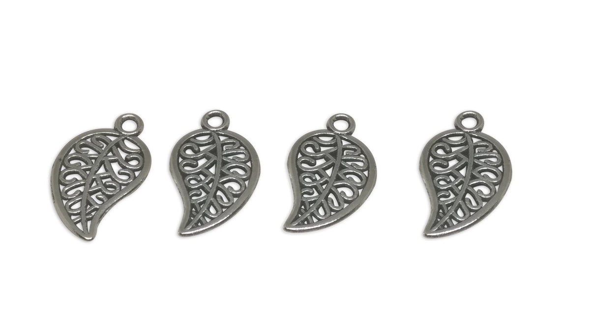 Jewelry Mini Pendant Alloy Craft Charms 18x10x1xmm Leaf Antique Silver Color (Pack of 10 pieces) [ac-charm-00001-m55]