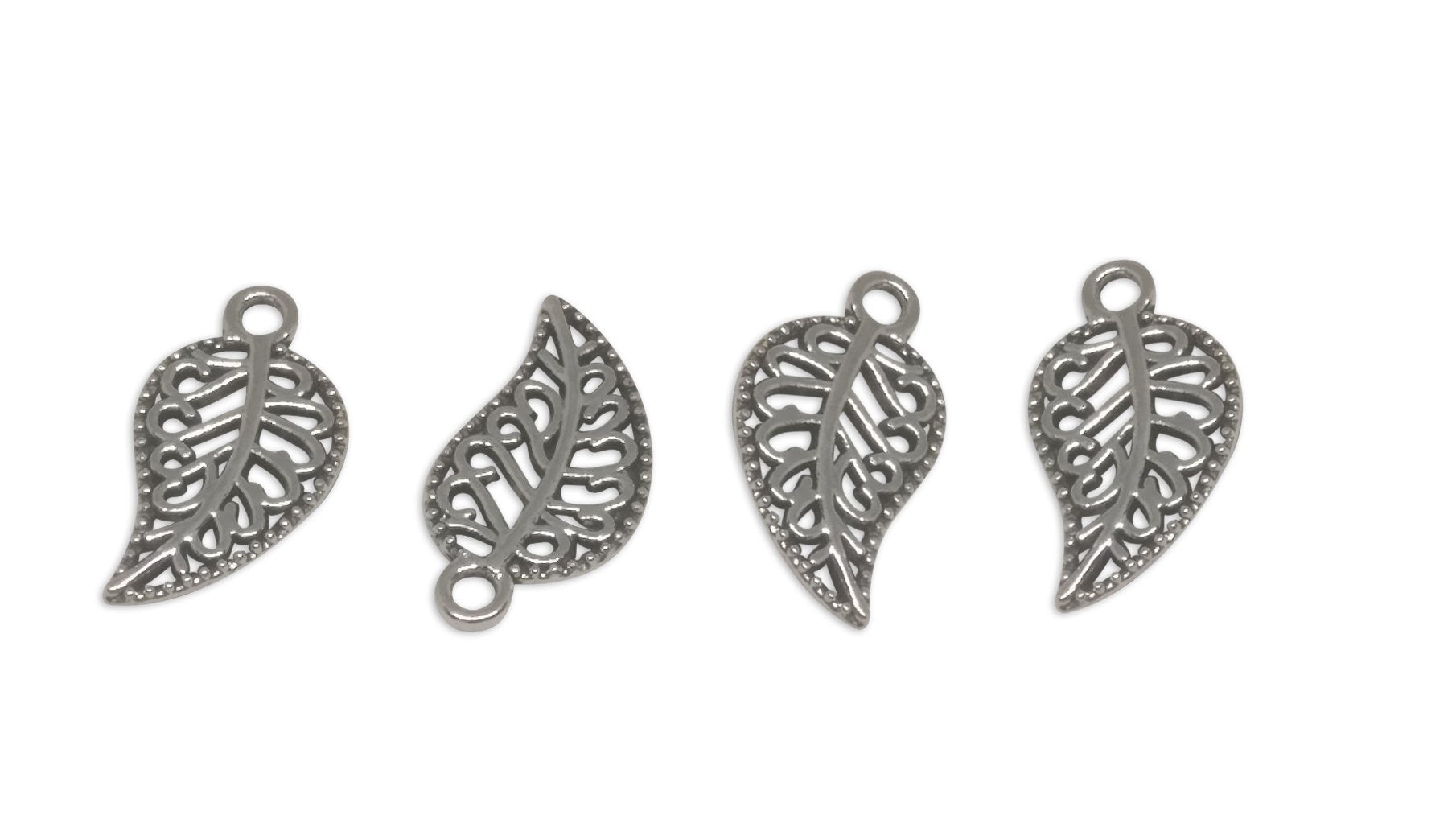 Jewelry Mini Pendant Alloy Craft Charms 19x10x1xmm Leaf Antique Silver Color (Pack of 10 pieces) [ac-charm-00001-m56]