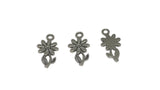 Jewelry Mini Pendant Alloy Craft Charms 19x10x2xmm Flower With Leaf Antique Silver Color (Pack of 10 pieces) [ac-charm-00001-m75]