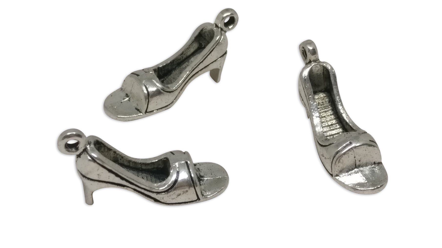 Jewelry Mini Pendant Alloy Craft Charms 21x13x8xmm Heel Shoe Antique Silver Color (Pack of 10 pieces) [ac-charm-00001-m80]