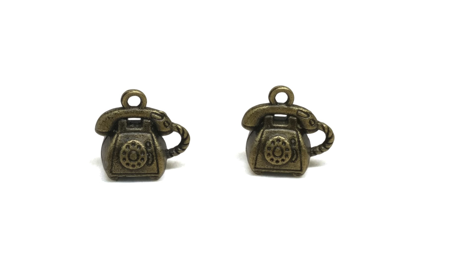 Jewelry Mini Pendant Alloy Craft Charms 14x14x8xmm Telephone Antique Bronze Color (Pack of 10 pieces) [ac-charm-00001-m82]