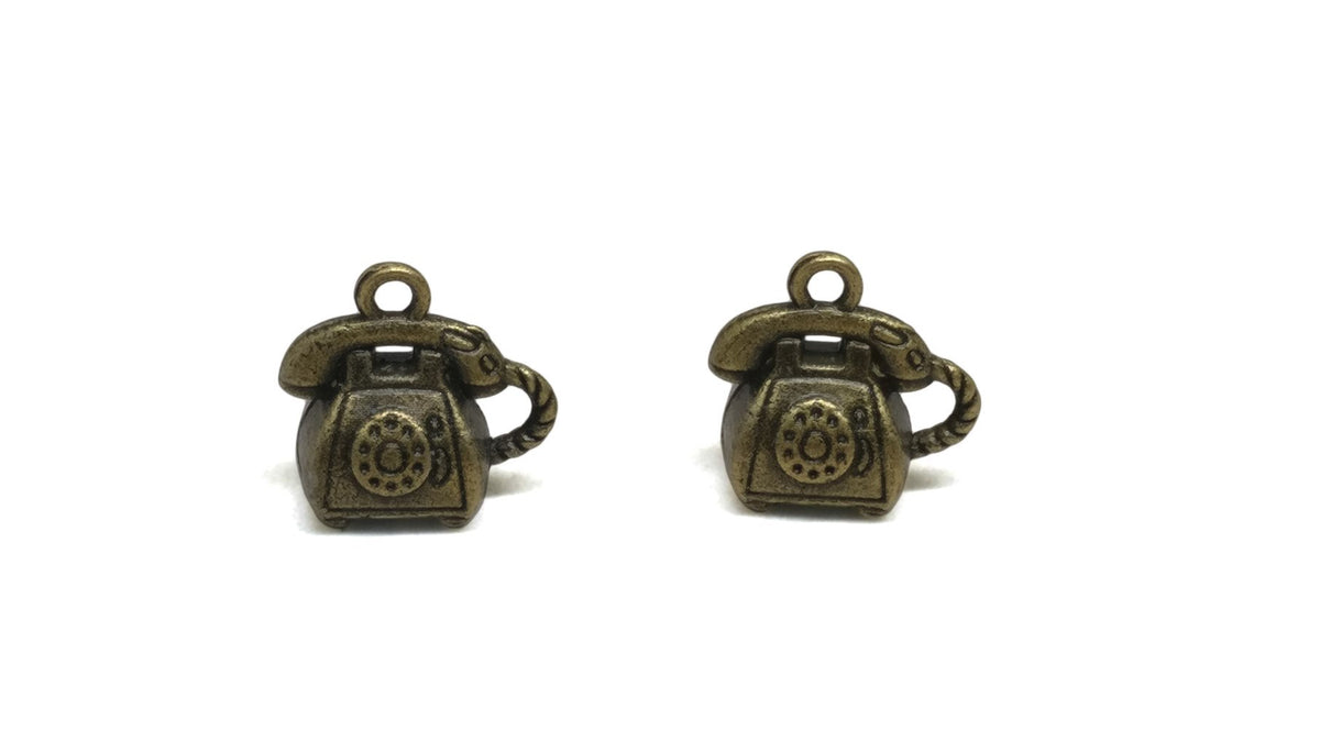 Jewelry Mini Pendant Alloy Craft Charms 14x14x8xmm Telephone Antique Bronze Color (Pack of 10 pieces) [ac-charm-00001-m82]