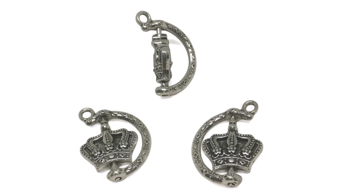 Jewelry Mini Pendant Alloy Craft Charms 25x18x5xmm Rotating Crown Antique Silver Color (Pack of 4 pieces) [ac-charm-00001-m83]